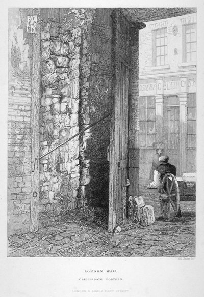 Cripplegate Postern, dans le cimetière de St Giles sans Cripplegate, London Wall, Londres, 1851 - John Wykeham Archer
