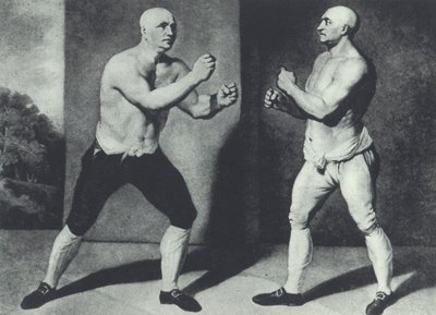 Premiers boxeurs britanniques à mains nues, John Broughton (à gauche) et George Stevenson se battent en 1741 : Broughton a inventé le gant de boxe - John Young