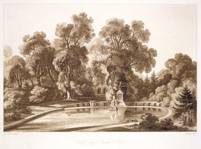 Vue de la fontaine du temple et de la grotte, Sezincote, gravée par Frederick Christian Lewis Snr., vers 1817-18 - John after Martin