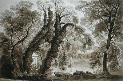 Vue de la fontaine du temple depuis le côté opposé, Sezincote, gravée par Frederick Christian Lewis Snr., vers 1817-18 - John after Martin