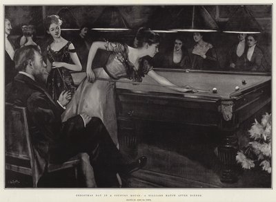 Jour de Noël dans une maison de campagne, une partie de billard après le dîner - John da Costa