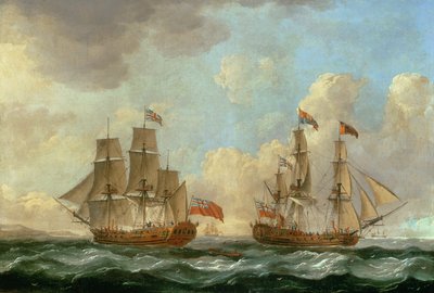 Le pèlerin en deux positions au large de la côte, 1766 - John the Elder Cleveley