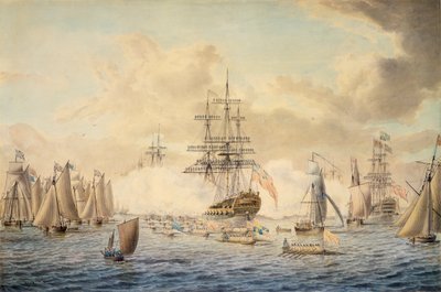 George III passant en revue la flotte à Spithead, 22 juin 1773, représentant le HMS 