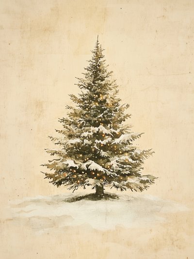 Lumières de Noël sur un sapin enneigé - Jolly and Dash