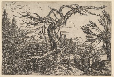 Paysage avec un chasseur et ses chiens - Jonas Umbach