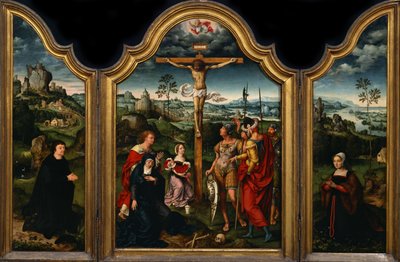 Triptyque : La Crucifixion avec donateur et sa femme - Joos van Cleve