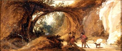 Paysage rocheux avec des sportifs sur un chemin - Joos de (follower of) Momper