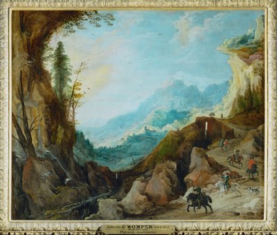 Paysage montagneux avec un pont et quatre cavaliers … - Joos de (follower of) Momper