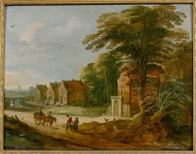Voyageurs traversant un village - Joos de (studio of) Momper