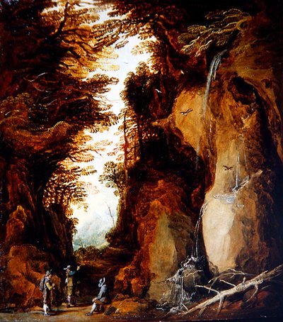 Paysage alpin avec voyageurs - Joos or Josse de The Younger Momper