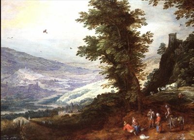 Paysage étendu avec paysans - Joos or Josse de The Younger Momper