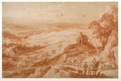 Paysage avec figures, bétail et chariots - Joos or Josse de The Younger Momper