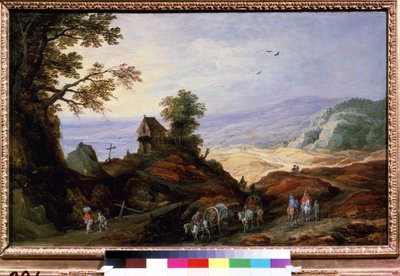 Paysage avec chapelle sur une colline - Joos or Josse de The Younger Momper