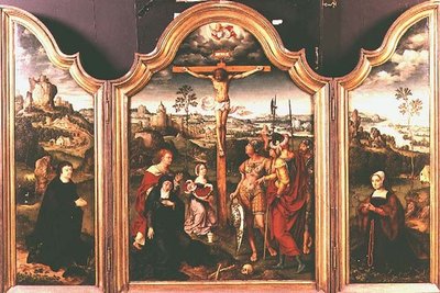 Triptyque : Crucifixion flanquée de donateurs agenouillés - Joos van Cleve