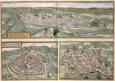Plans de ville de Rouen, Nîmes et Bordeaux, de 