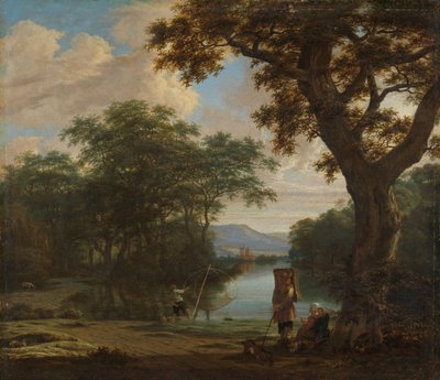 Paysage avec pêcheur au filet carré - Joris van der Haagen