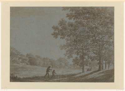 Promeneurs sur un chemin bordé de grands arbres - Joris van der Haagen