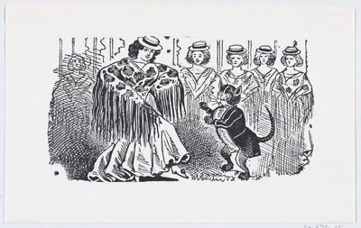 Une femme dansant avec un chat en costume - José Guadalupe Posada