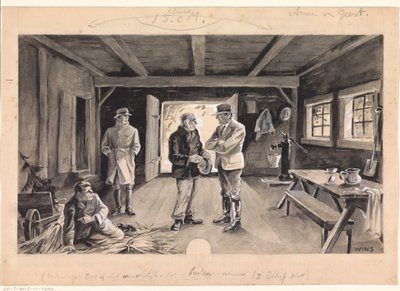 Hommes conversant dans une grange - Jos Wins (signed by artist)