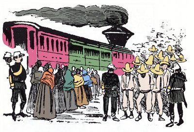 La Révolution mexicaine (1910-1920) : déportation des travailleurs dans le Valle Nacional, vers 1908 - Xylographie de José Guadalupe Posada (1852-1913) - José Guadalupe Posada