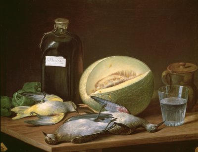 Nature morte avec melon et oiseaux - Jose Lopez Enguidanos