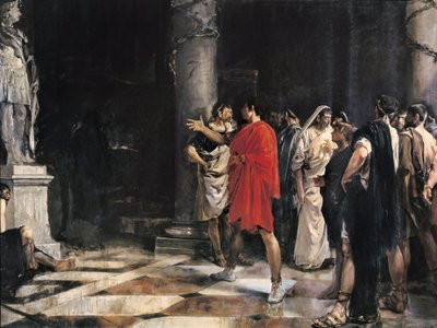 Jules César (Caius Iulius Caesar) devant la statue d