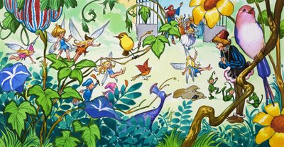 Fées dans le jardin (gouache sur papier) - Jose Ortiz