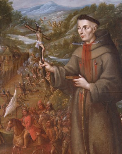 Destruction par les Indiens de la mission de Saint Saba au Texas et martyre du frère franciscain José de Sanriesban (détail) - Jose de or Joseph Paez