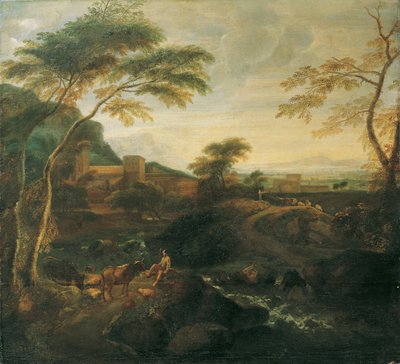 Paysage avec vaches paissant - Josef Faistenberger