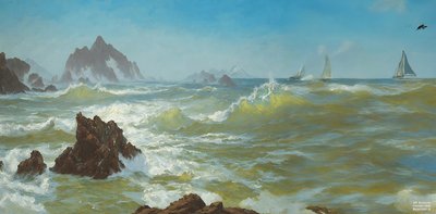 JJM recrée Bierstadt-A: Seal Rock Californie (avec voiliers) - Josef Johann Michel