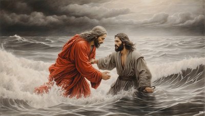 Jésus de Nazareth sauve Simon Pierre de la noyade - Josef Johann Michel