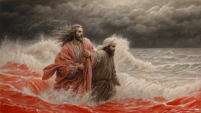 Jésus de Nazareth sauve Simon Pierre de la noyade - Josef Johann Michel