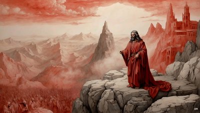 Jésus montré par le diable tous les royaumes du monde sur une montagne - Adore-moi - Josef Johann Michel