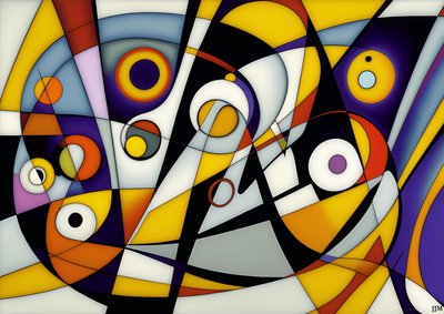 abstrait : sur fond blanc-cercles+balançoires 6 - Josef Johann Michel