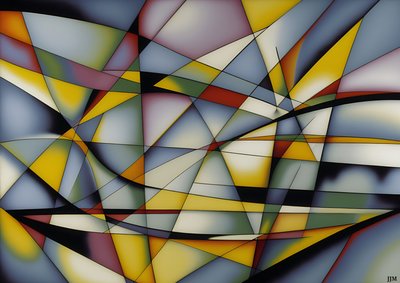 abstrait : argent-jaune_courbes+triangles 1 - Josef Johann Michel