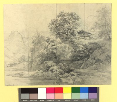 Paysage montagneux avec fermes - Josef Kriehuber