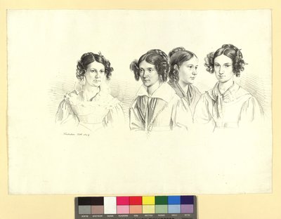 Quatre jeunes filles sur une feuille - Josef Kriehuber