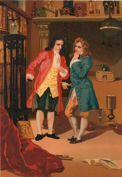 Robert Boyle et Denis Papin inspectent le digesteur à vapeur de Papin - Josep or Jose Planella Coromina