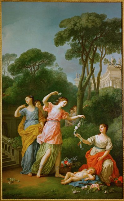Jeunes filles grecques offrant des guirlandes à Amor endormi ... - Joseph-Marie the Elder Vien