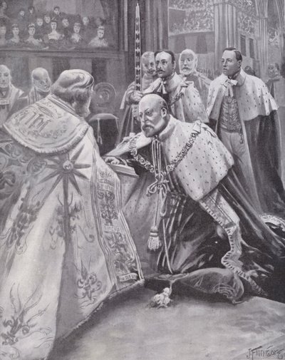 Le roi Édouard VII prêtant serment lors de son couronnement, Abbaye de Westminster, Londres - Joseph (after) Finnemore
