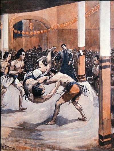 Lutte japonaise traditionnelle : Sumos montrant leur art à l
