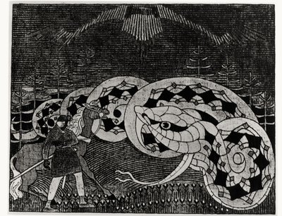 Seppo Ilmarinen labourant le champ des serpents, illustration du 