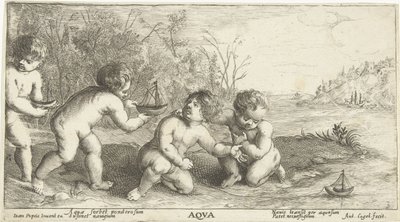 Enfants jouant avec des bateaux - Joseph Antoine Cochet