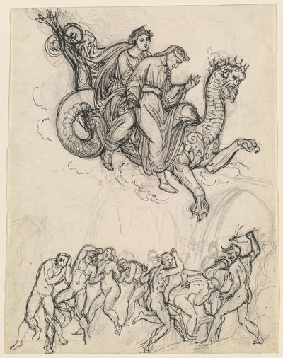 Dante et Virgile chevauchant sur le dos de Géryon - Joseph Anton Koch