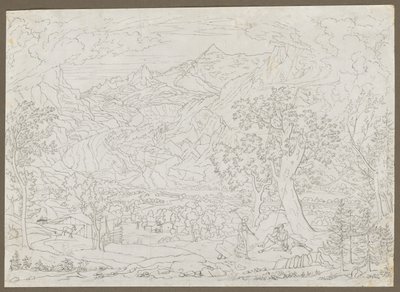 Le glacier de Grindelwald avec chasseur et paysanne au premier plan - Joseph Anton Koch
