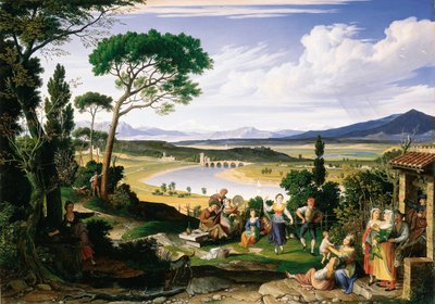 Paysage du Tibre avec des paysans joyeux, 1817 - Joseph Anton Koch