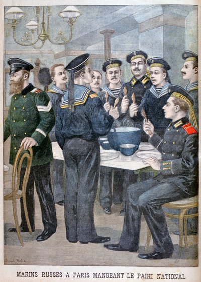 Marins russes mangeant des paiki à Paris, 1900 - Joseph Belon