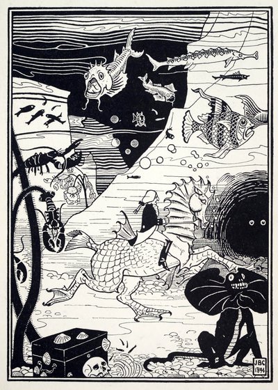 Il y avait une grande variété de grands arbres nobles, chargés de fruits marins, tels que des homards, des crabes, des huîtres, des Aventures surprenantes du baron de Münchhausen, pub. 1895 - Joseph Benwell Clark