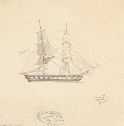 Brig Simple ; Croquis de Poupe et Gouvernail Séparés - Joseph Cartwright
