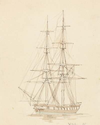 Brig hermaphrodite simple, proue en avant - Joseph Cartwright